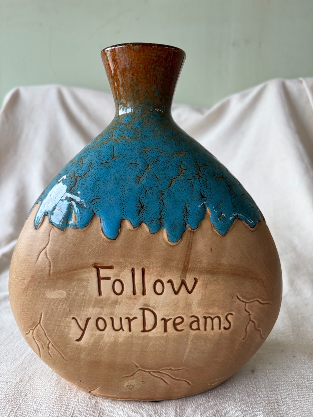 Posh Turquoise & Tan Ceramic Accent Vase